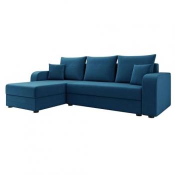 Sofá rinconero Memphis 112, azul, con función de descanso y caja de ropa de cama, dimensiones 237x139x84cm