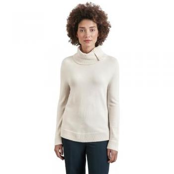 Street One Women's Knitted Sweater with Button Detail in Cream White Melange, Size 38