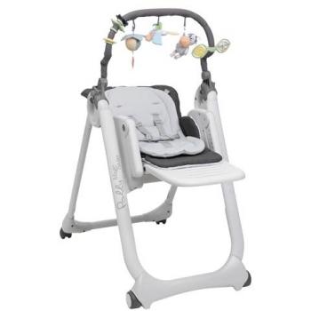 Trona evolutiva Chicco Polly Magic Relax gris, con respaldo reclinable, asiento acolchado y ajustable en altura, bandeja extraíble y lavable, diseño compacto para fácil almacenamiento