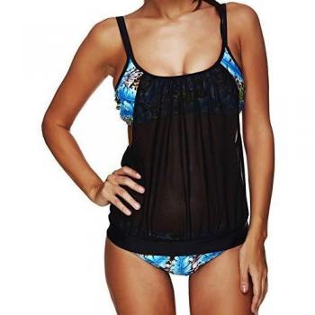 Ocean Plus Mujer Tankini de Malla Acolchada y Colorida con Calzoncillos Bikini Conjunto de Rayas Traje de Baño de Dos Piezas Ropa de Playa