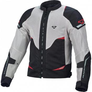 Macna Hurracage Chaqueta textil de moto Gris claro-Negro-Rojo