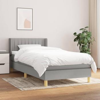 Cama box spring con colchón de muelles en tela gris claro 90x190 cm