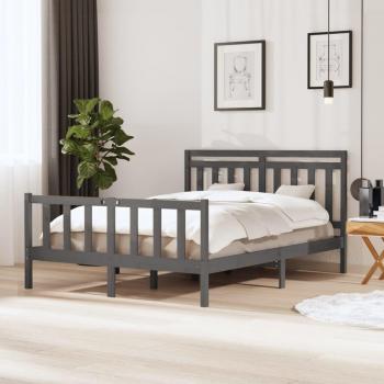 Estructura de cama King en madera maciza gris 150x200 cm