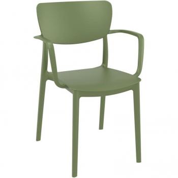 Lisa Olive Green Polypropylene All Weather Stacking Cafe Arm Chair (Pack of 2)