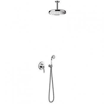 Kit de ducha monomando empotrado Tres-Clasic, ducha fija de 310 mm de diámetro con rótula, ducha anticalcárea, maneta, 31 x 31 x 37,2 centímetros, color cromo
