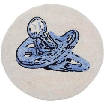 Alfombra hecha a mano de algodón grueso para habitación de bebé o niño - Diámetro 70 cm - Azul