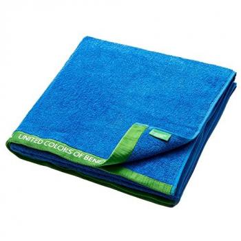 Manta de algodón marrón 140x190 cm 200GSM y Toalla de playa azul 90x160 cm 380 gr/m2 100% algodón lavable a máquina Benetton