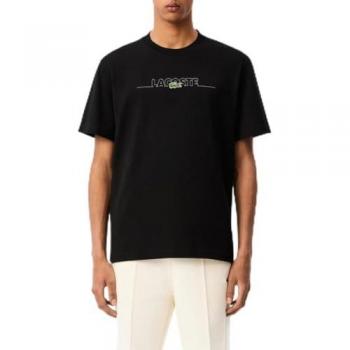 Lacoste Men's French Made Short Sleeve Embroidered T-Shirt - Black - Size M