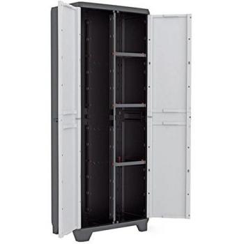 Keter Linear Armario escobero, Negro/Gris Tiradores en Azul, 173 x 68 x 39 cm