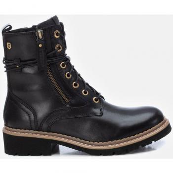 Carmela Women's Black Leather Casual Combat Boots with Laces and Zipper