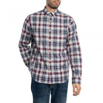 Camisa de Hombre Gant de Algodón con Estampado de Cuadros Escoceses, Manga Larga, Regular Fit, Color Azul Persa (M)