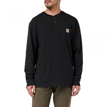 Camiseta de Manga Larga Holgada Pocket Henley Carhartt, Color Negro, Talla 2XL, Tejido Grueso para Hombre