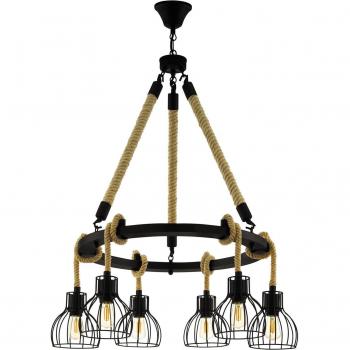 Lámpara Colgante Eglo Rampside Circular Negro y Cuerda 6xE27