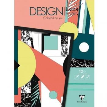Clairefontaine 97448C - Un bloc de 12 feuilles de dessin prêt à colorier au format maxi 30x40 cm, Design Home Book Graphique