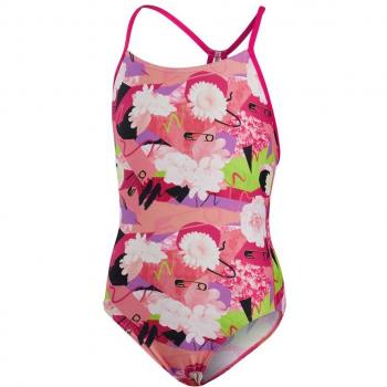 Bañador de niña de natación Speedo Punk Floral Lane Line Back Allover Endurance Rosa (11-12)