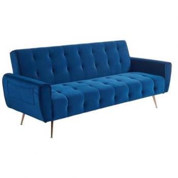 Sofá cama de 3 plazas de terciopelo POLANI - Azul noche