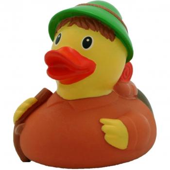 Badeente Quietscheente Wanderer * pato como un hombre con mochila y Stock