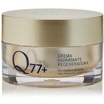 Q77+ CREMA HIDRATANTE REGENERADORA FACIAL-Efecto Antiage -Crema Reafirmante Antiarrugas -Tratamiento Facial Antienvejecimiento-Con Ácido Hialurónico. Manteca de Carité y Aceite Rosa de Mosqueta-50 ml