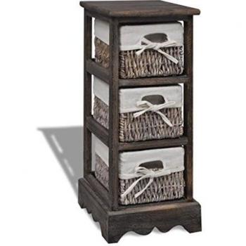 vidaXL Mueble de Almacenaje Armario de Almacenamiento con 3 Cestas Gabinete Organizador de Pasillo Casa Hogar de Madera Paulownia Marrón