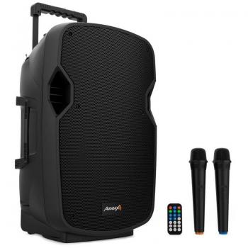 Altavoz Activo PA Audibax Denver 12 con Ruedas y 2 Micrófonos Inalámbricos