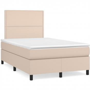 Cama box spring con colchón LED de cuero sintético capuchino 120x190cm