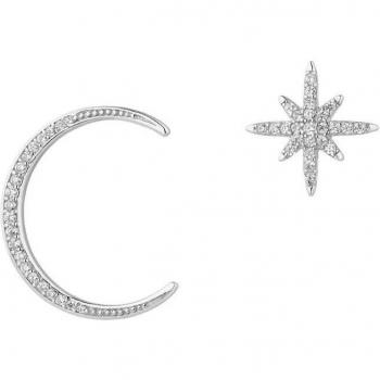 Pendientes Earcandy To the Moon & Back - Diseño asimétrico de luna y estrella en Plata