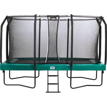 Cama Elástica Rectangular Salta First Class - 244 x 427 cm - Verde con Red de Seguridad y Escalera