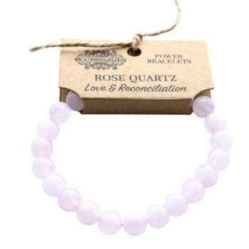 Brazalete de Energía - Pulsera de Chakra Estirable de Cuarzo Rosa - Piedra Natural de 8 mm para su Bienestar