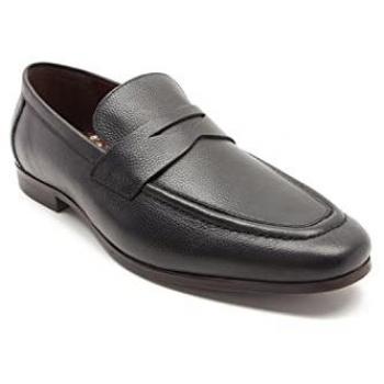 Thomas Crick Black Leather Harley Loafer Slip-On Shoes for Men