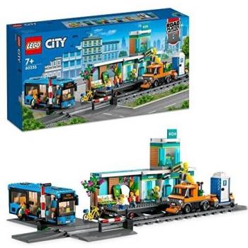 LEGO 60335 City Estación de Tren, Juguete con Autobús, Camión, Vías, Bases de Carretera y Paso a