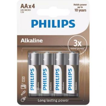 Philips Power Alkaline AA LR6 1.5V Batería de un solo uso, Blister de 4 unidades, Sin Metales Pesados