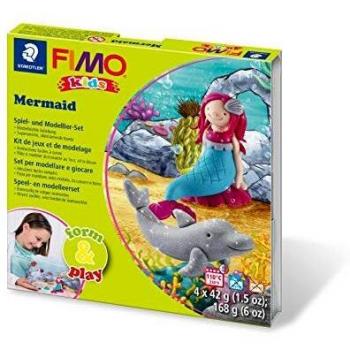 Kit de Modelado FIMO Kids Sirena - Set Multicolor con 4 Bloques de Pasta, Herramienta de Modelado y Escenario para Jugar - Ideal para Niños a Partir de 5 Años
