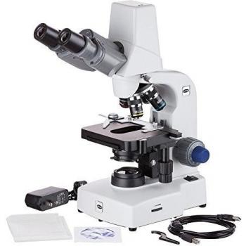 AmScope B450 - 3 MP 40 X -1000 X Microscopio Compuesto Avanzada con integrado 3 MP cámara y Reversed Nosepiece