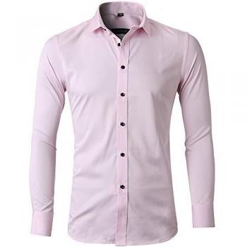 Camisa Bambú Fibra Hombre, Manga Larga, Slim Fit, Camisa Elástica Casual/Formal para Hombre, Rosa, 2XL