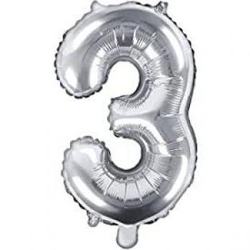 Partydeco - Globo de Mylar con Forma de número 3 y Tres de Plata, 35 cm, para cumpleaños o Adulto