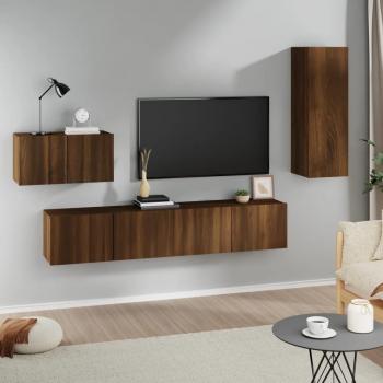 Set de Muebles para TV 4 Piezas Madera Contrachapada Marrón Roble