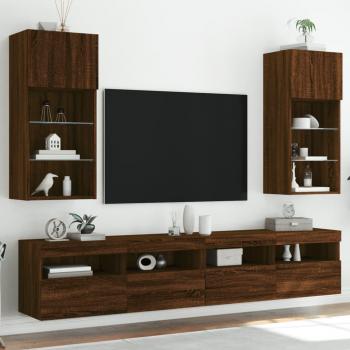 Mueble para TV con luces LED 2 uds, dimensiones 40,5x30x90 cm, color marrón roble, ideal para salón