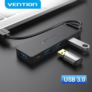 Hub USB 3.0 Vention de 4 Puertos, Adaptador Multi USB Splitter OTG de Alta Velocidad para Macbook y PC, Accesorios de Computadora, 0.15m Negro