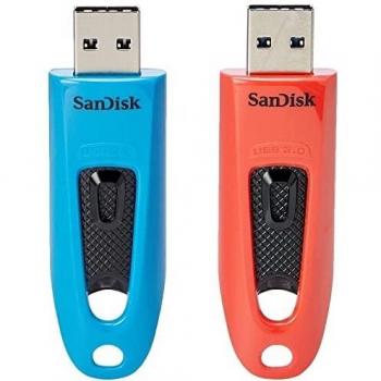 SanDisk Ultra 64GB USB 3.0 Flash Drive de Alta Velocidad con Capacidad de Lectura de 130MB/s - Paquete Doble (Azul)