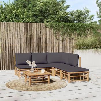 6-Piece Garden Lounge Set with Dark Grey Bamboo Cushions