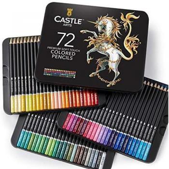 Castle Art Supplies Juego 72 Lápices Colores | Minas Blandas de Colores para Artistas Experimentados, Profesionales e Ilustradores | Protegidos y Organizados en un Estuche Metálico