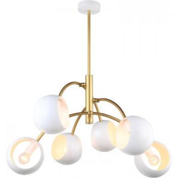 Lámpara colgante moderna Melvo Blanco y dorado, 6 luces, pantalla blanca, tipo de casquillo E14