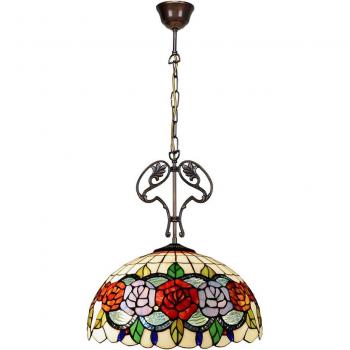 Lámpara de Techo Viro Rosy Multicolor con cadena y adorno fundición con pantalla Tiffany 40 cm