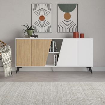 Consola Baja Fiona 4 Puertas Efecto Blanco - Roble 180 cm