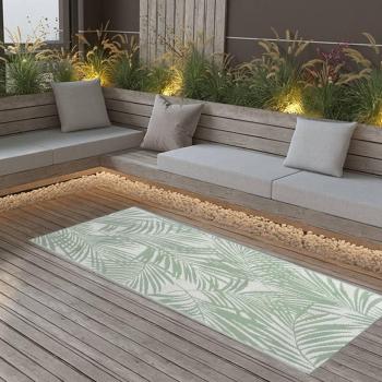 Alfombra de Exterior PP 80x150 cm Jardín Patio Terraza Balcón Color Negro con Patrón de Hoja Verde