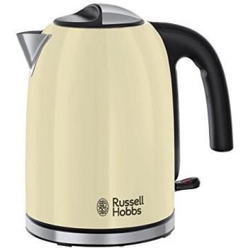Russell Hobbs Hervidor de Agua Eléctrico Colours Plus - 1,7 litros, 2400 W, Filtro Extraíble, Zona de Ebullición Rápida, Base de 360°, Indicador del Nivel de Agua, Acero Inoxidable, Crema - 20415-70