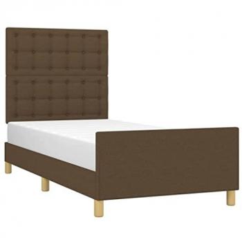 Estructura de cama con cabecero de tela marrón oscuro 90x190 cm