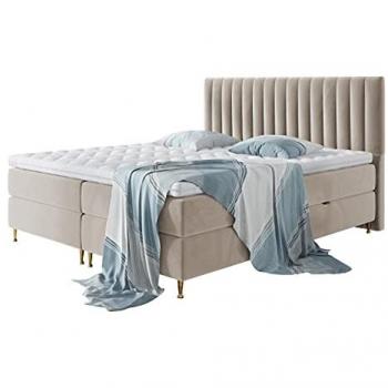 Cama Continental Doble Cleveland 166 con Tapiz Fresh 01, 180x200 cm, Somieres y Cabecero, Color Marrón Claro, Dimensiones 188x210x118 cm