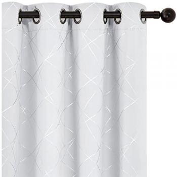 Amazon Brand - Umi Cortinas Opacas de Salon Dormitorio Aislantes Termicas con Ollaos 2 Piezas 140x175cm Gris Blanco