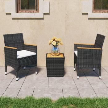 Black Acacia Wood and Poly Rattan 3-Piece Garden Bistro Set